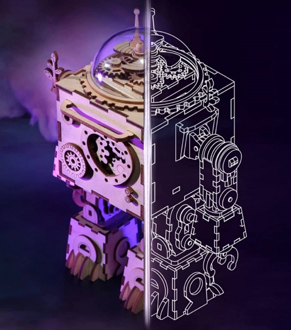 robotime rokr világító 3D fa puzzle robot orpheus zenélődoboz