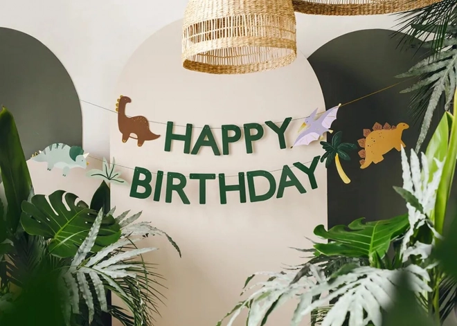 Dínó happy birthday banner, 3 m