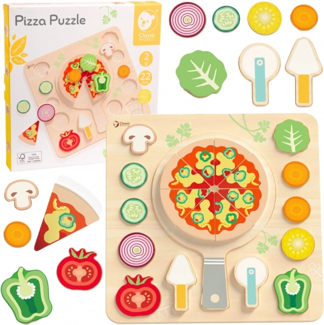 CLASSIC WORLD Fából készült pizza vágásra, 22 darabos kirakó