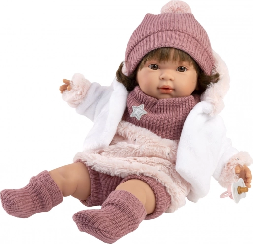 Realisztikus Carla baba hangokkal és puha textil testtel 42 cm