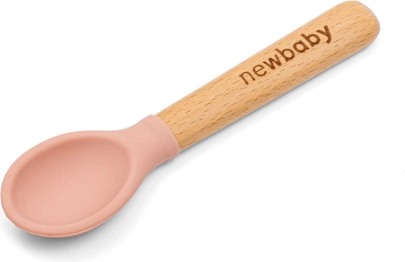 Szilikon és fa kanál New Baby rózsaszín