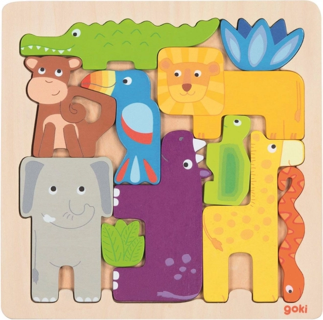 Goki Safari körvonalas fa puzzle, 11 darab
