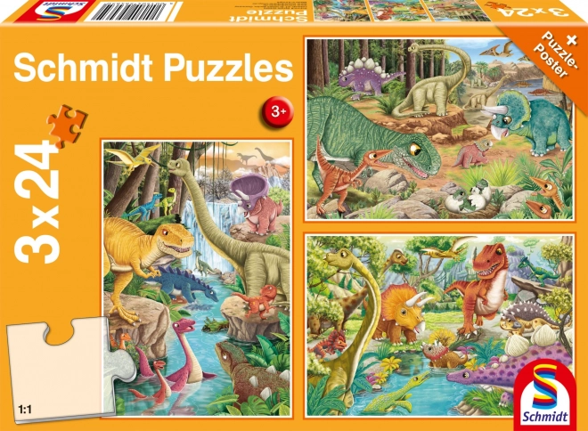 Dinoszauruszok puzzle szett 3x24 darabos