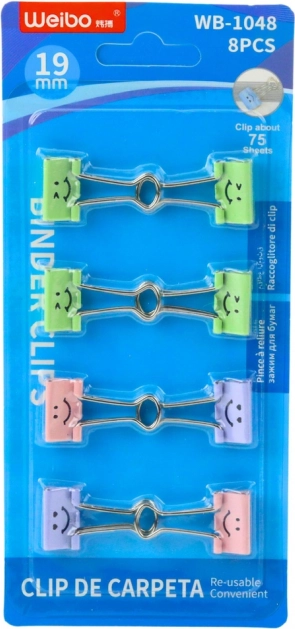 8 darabos színes irodai csipeszkészlet mosolyokkal 19 mm