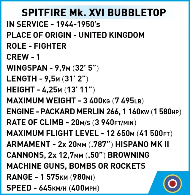 Cobi Spitfire Mk. XVI Bubbletop repülőgépmodell