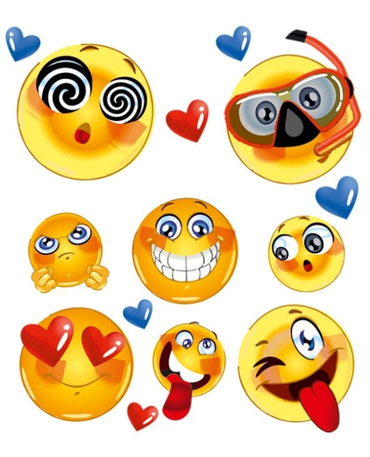 Játékos emoji motívumok egy íven