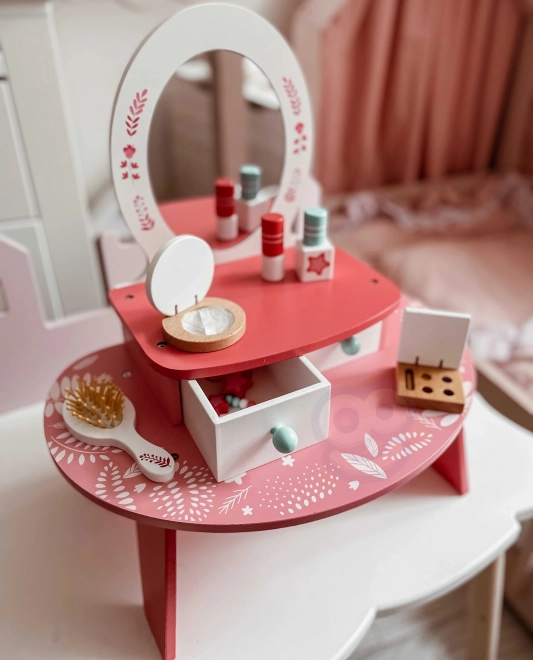Rózsaszín fa öltözőasztal Tooky Toy tükörrel