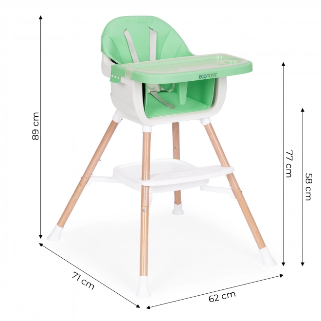 Gyermek etetőszék 2 az 1-ben zöld ecotoys