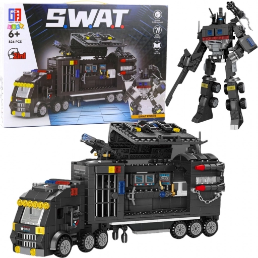 8 az 1-ben SWAT építőkészlet – rendőrségi járművek és robot, 826 darab
