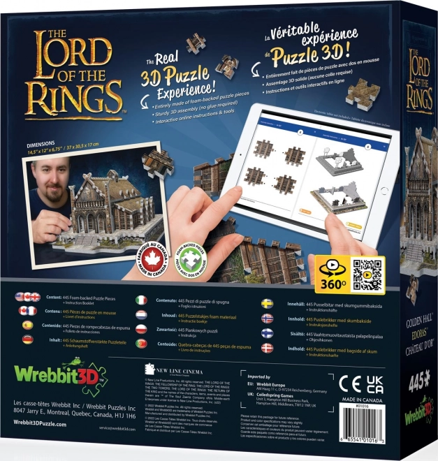 3D puzzle Edoras arany csarnoka a Gyűrűk Urából, 445 darab