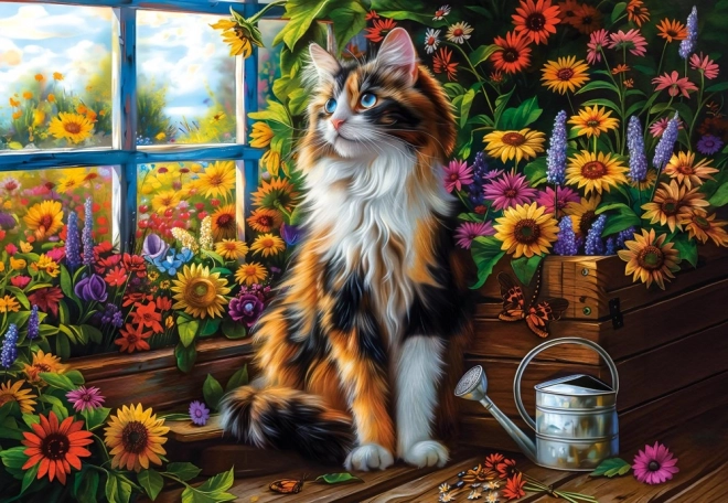 1000 darabos puzzle - Macska a virágok között
