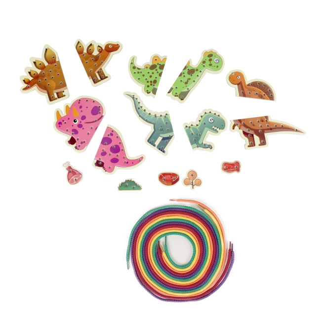 Teljes készlet: 5 dinoszaurusz és 5 zsinór
