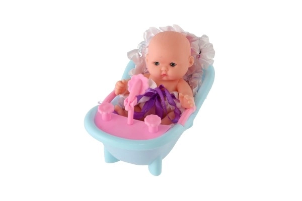 Baba játék babakáddal és puha testtel, 12 cm