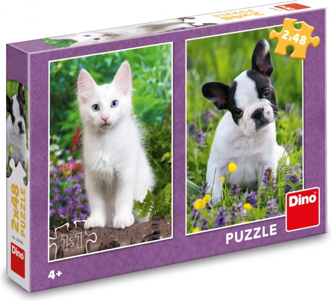 Dino puzzle bulldog és cica 2x48 darab