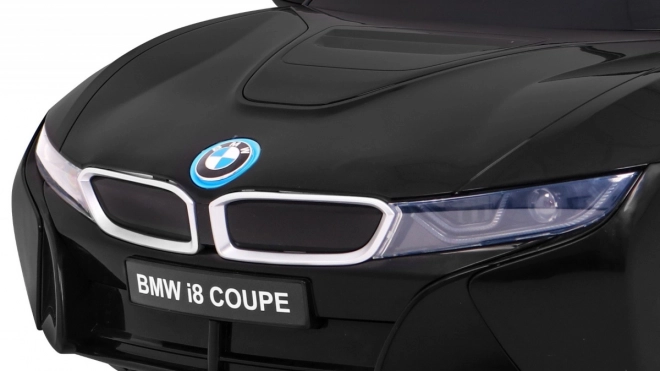 BMW I8 Lift Akkumulátoros Autó Fekete + távirányító + lassú indítás + 3 pontos övek + MP3 USB + LED dióda