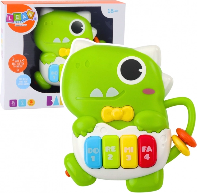Mini zongora Zöld Dinoszaurusz fénnyel és hangokkal