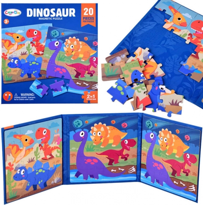 Mágneses könyv puzzle-lel – dinoszauruszok, 40 darab