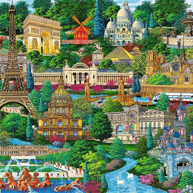 Fából készült puzzle Híres francia helyszínek 1000 darab