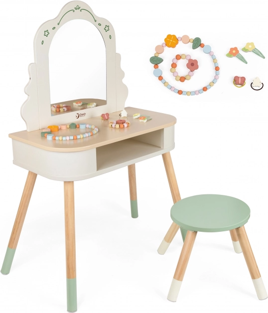 Fa toalettasztal Kerek Tükörrel és Kiegészítőkkel Pastel Classic World