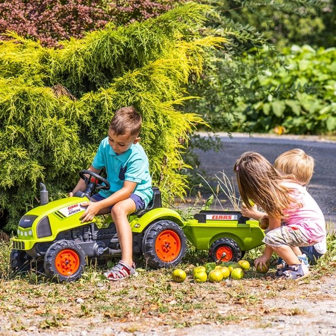Falk pedálos traktor Claas Arion utánfutóval és nyitható motorháztetővel