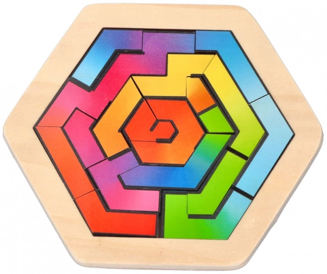 Goki hatszögletű fa mozaik puzzle fejtörő - 18 darabos