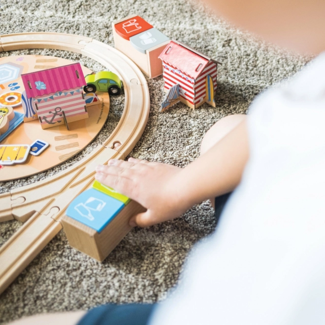 Bigjigs Rail tengerparti takarító fa vasúti készlet 70 darabos