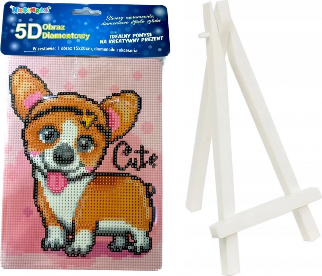 Kreatív gyémánthímzés készlet Welsh Corgi mintával 15x20 cm-es állvánnyal