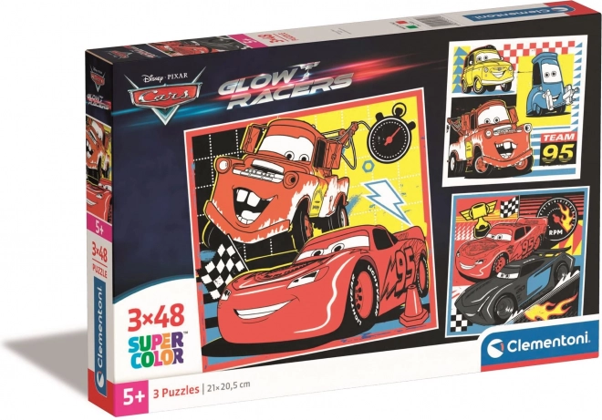 Clementoni puzzle villám autók: Glow Racers 3x48 darabos készlet