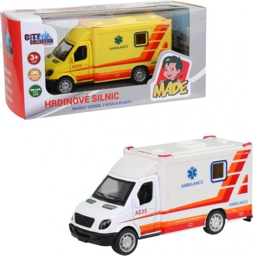 Fém mentőkocsi hátramenettel 10 cm