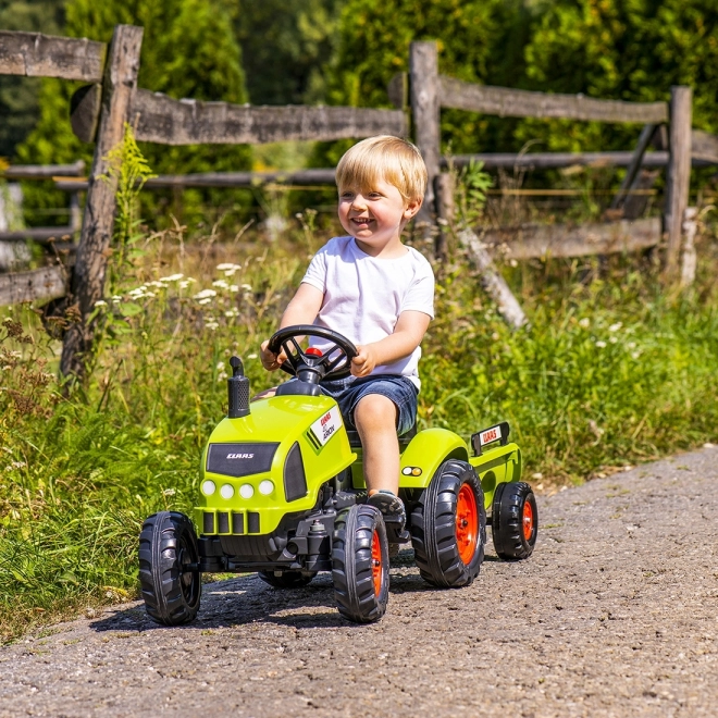 Falk pedálos traktor Claas Arion utánfutóval és nyitható motorháztetővel