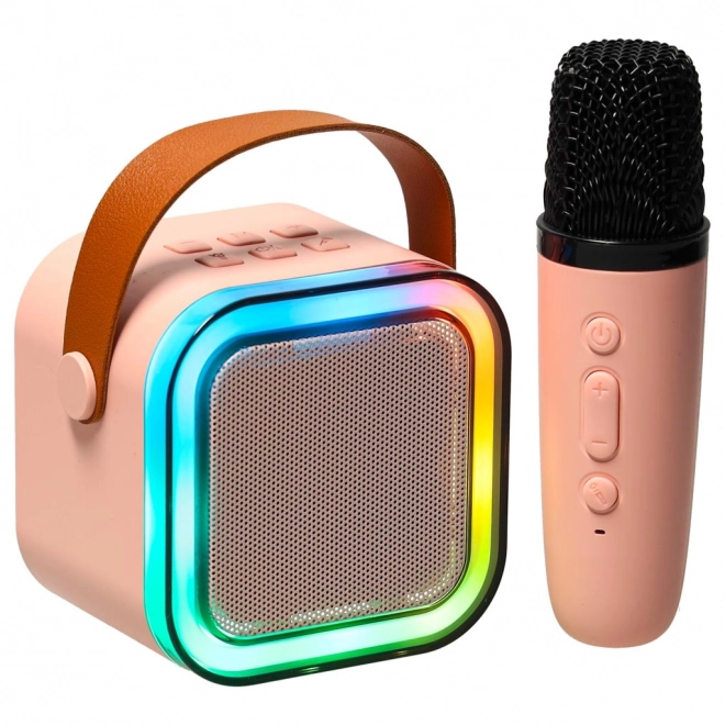 Rózsaszín bluetooth karaoke szett mikrofonnal és hordozható hangszóróval