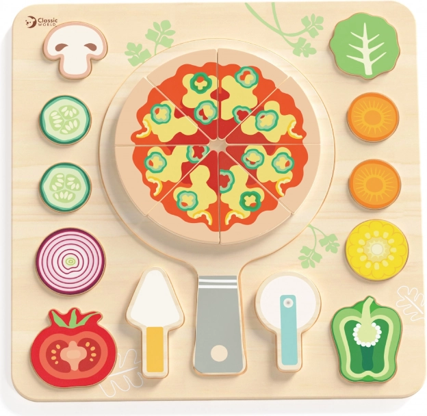 CLASSIC WORLD Fából készült pizza vágásra, 22 darabos kirakó