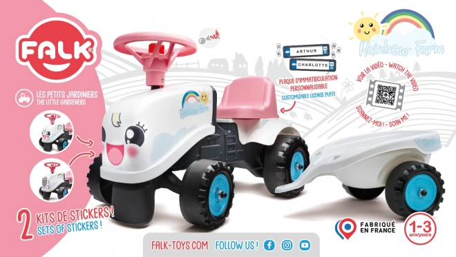 Traktor Rainbow fehér utánfutóval 1 éves kortól