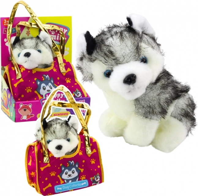 Plüss kutya Husky táskában