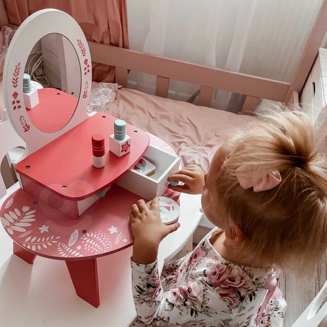 Rózsaszín fa öltözőasztal Tooky Toy tükörrel
