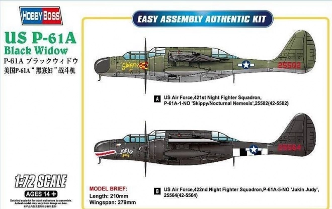 Plasztik repülőgép modell US P-61A Black Widow