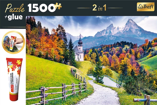 Trefl puzzle készlet 2 az 1-ben: Maria Gern templom, Bajorország, 1500 darab ragasztóval