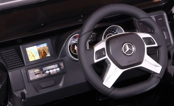 Autóakkumulátor Mercedes AMG G65 gyermekek számára Fehér + Lakkozott + Csomagtér + Fények Hangok