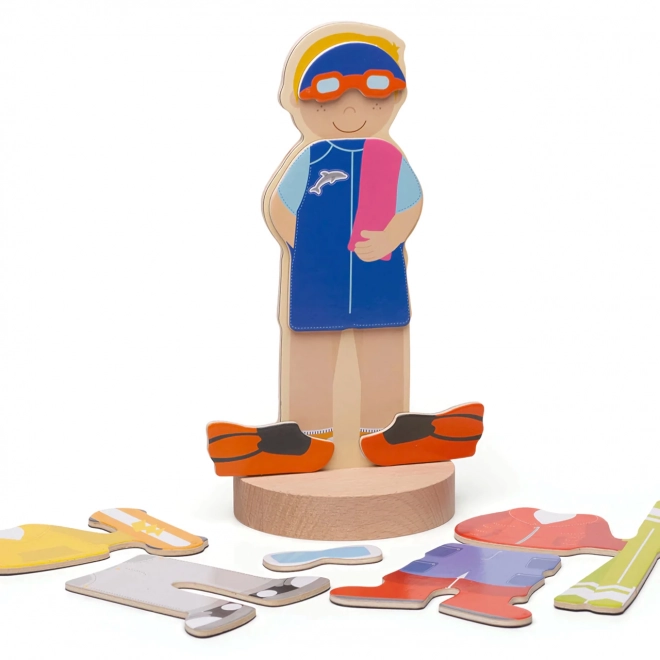 Bigjigs Toys mágneses öltöztető puzzle sporttevékenységekkel