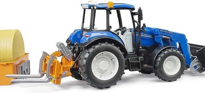 Bruder traktornak New Holland T5.120 elülső rakodóval és platóval