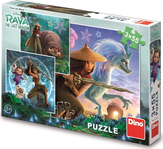 Raya és a sárkány 3x55 darabos puzzle szett gyerekeknek