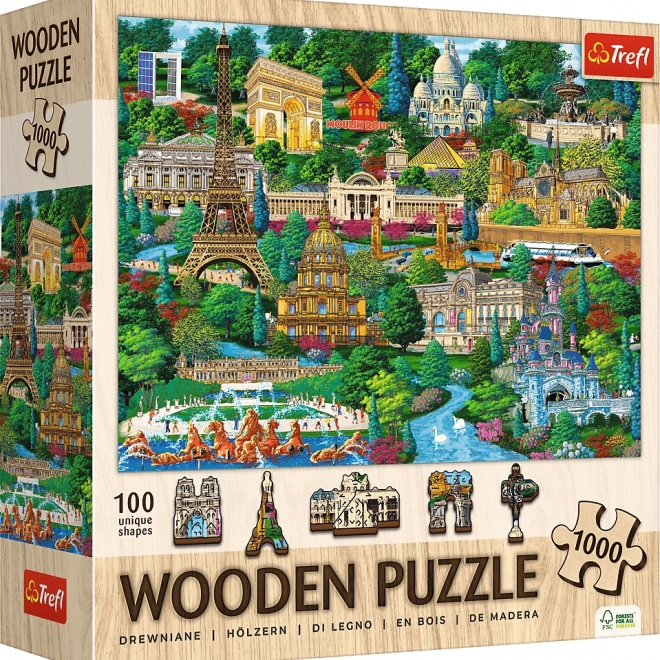 Fából készült puzzle Híres francia helyszínek 1000 darab