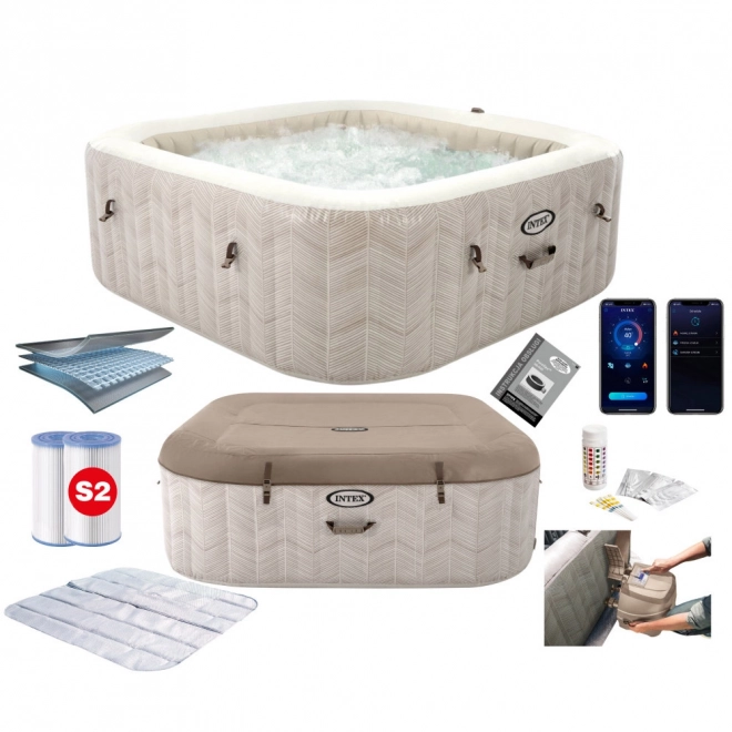 Nafukható jakuzzi négyszögletes kialakítással, 6 személy részére, 196x71 cm, prémium kiegészítőkkel az INTEX-től