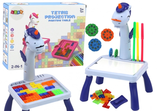 Mini projektor asztal tetris és unikornis kék