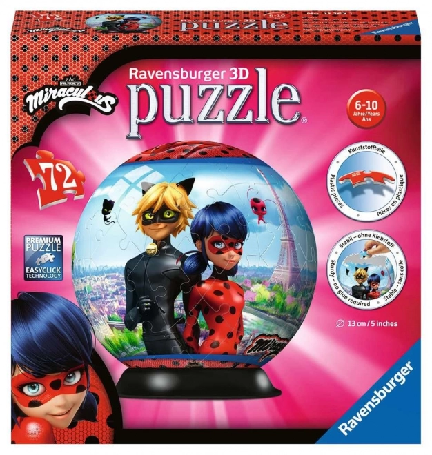 Kouzelná Beruška és Fekete Macska 3D Puzzle Gömb 72 Darabos