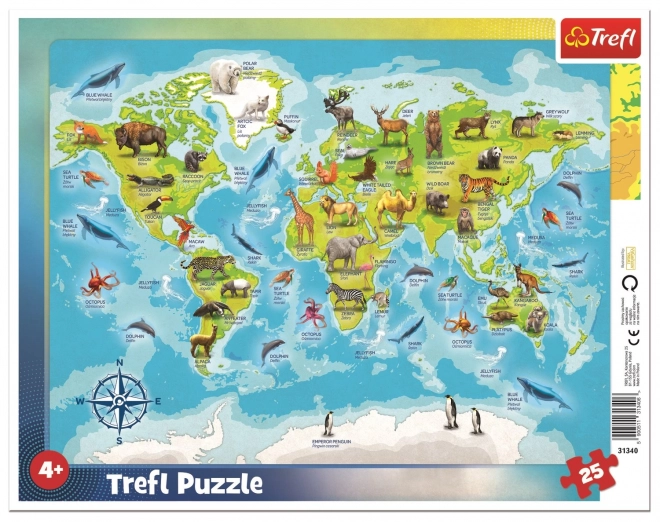 TREFL világ térkép puzzle állatokkal