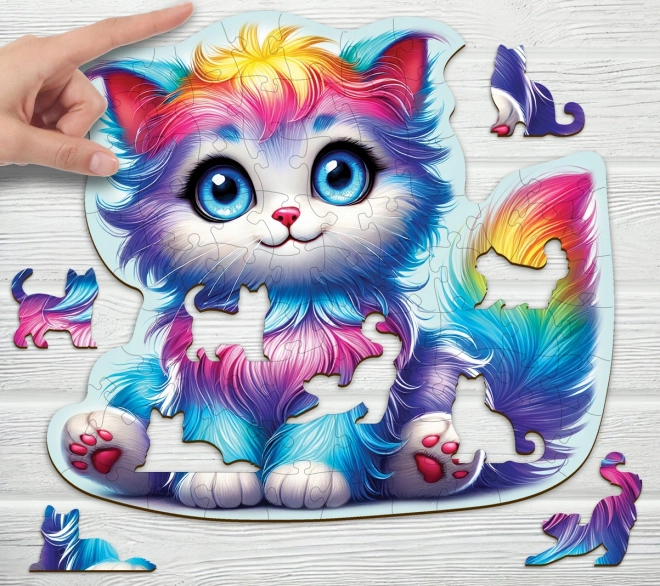 Fa puzzle Színes kiscica