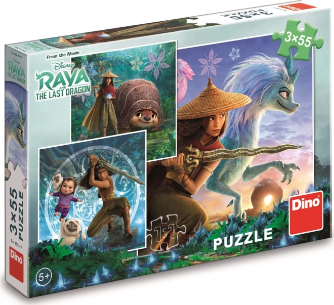 Raya és a sárkány 3x55 darabos puzzle szett gyerekeknek