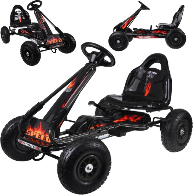 Gyermek pedálos gokart állítható üléssel és felfújható kerekekkel – fekete