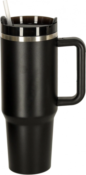 1200 ml fekete termoszbögre szívószállal és füllel